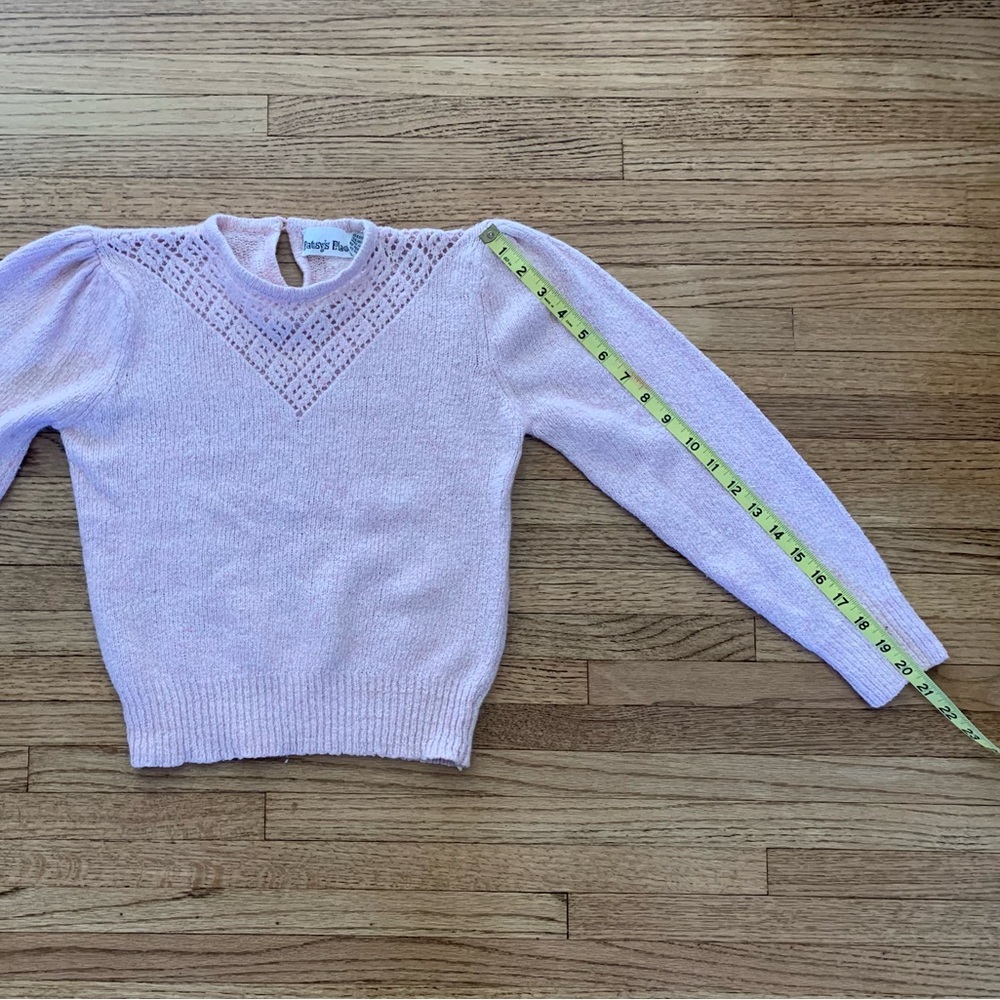 Vtg 80s Baby pink lace knit/open knit sweater (Silk angora blend) in XS. - Picture 5 of 11